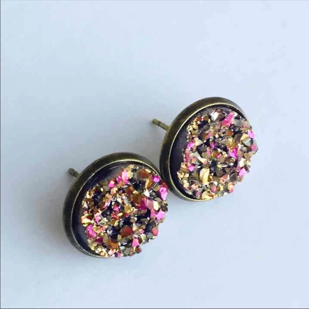 Pink Cooper Druzy Style Earrings - Picture 2 of 3
